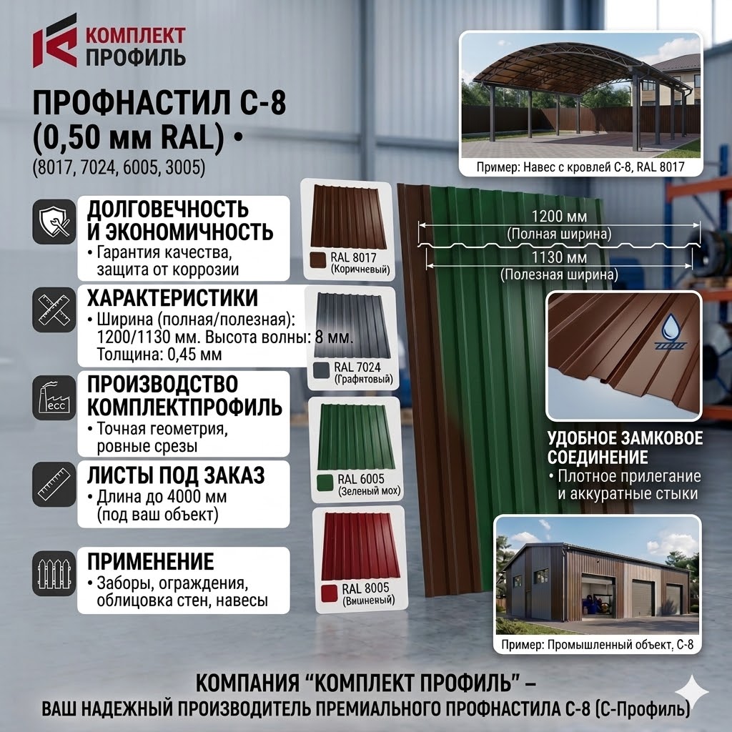 Профнастил С-8 0,50мм RAL 8017